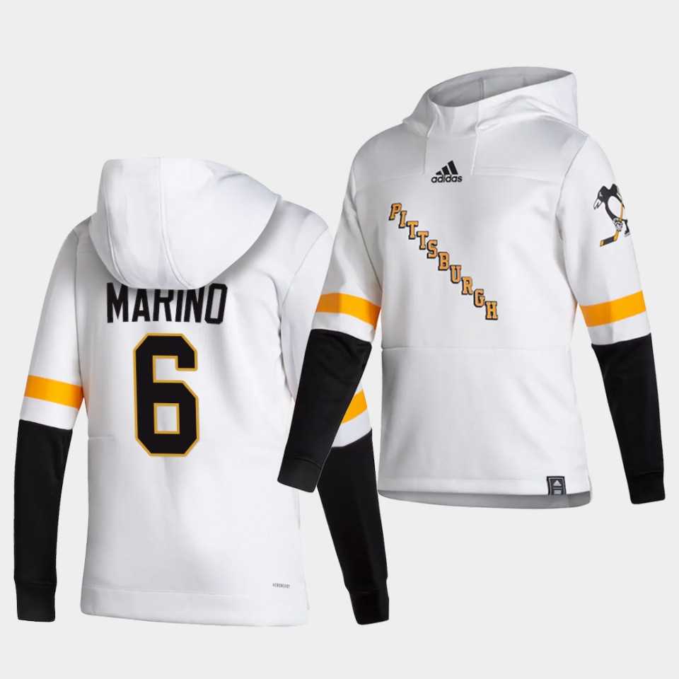 Men Pittsburgh Penguins 6 Marind White NHL 2021 Adidas Pullover Hoodie Jersey
